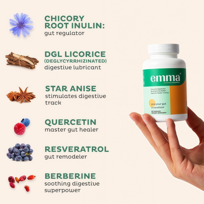Emma: Dr. Endorsed Supplement for Constipation, Gas & Bloating Relief | Doctor endorsed formula with berberine, resveratrol & quercetin for leaky gut & constipation relief.