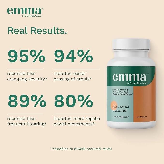 Emma: Dr. Endorsed Supplement for Constipation, Gas & Bloating Relief | Doctor endorsed formula with berberine, resveratrol & quercetin for leaky gut & constipation relief.