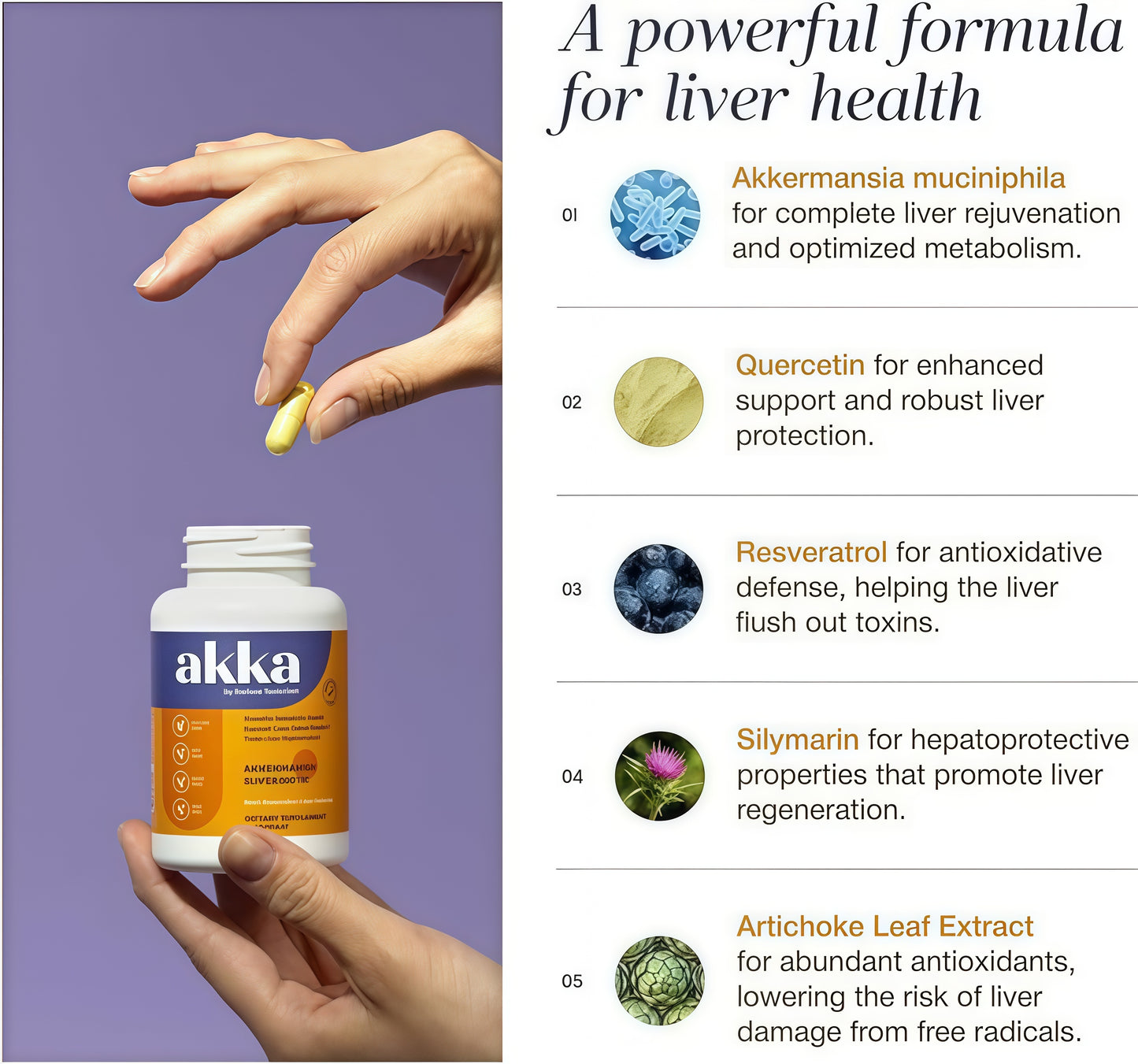 AKKA Akkermansia Probiotic, Liver Cleanse, Detox & Repair, Non-GMO, 60 Caps | Liver health support for energy, digestion & metabolism with akkermansia muciniphila. Gluten-free.